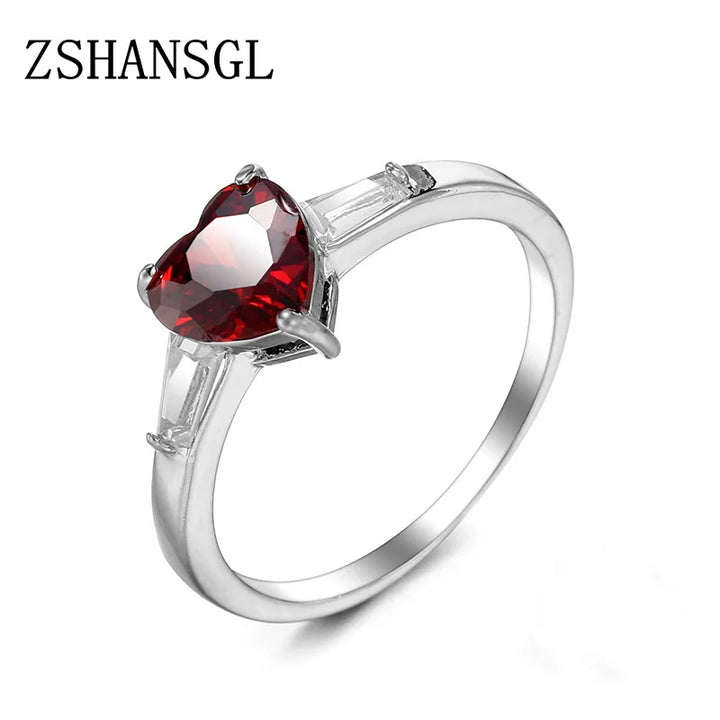 Bague cœur rouge à petits cristaux
