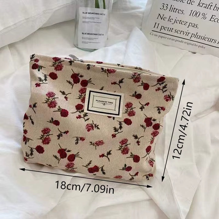 Sac À Cosmétiques En Velours Côtelé Pour Femmes, Pochette À Fleurs, Trousse De Beauté, Trousse De Toilette Mignonne, Grands Sacs D'Évaluation De Maquillage, Poudres Cosmétiques Coréennes